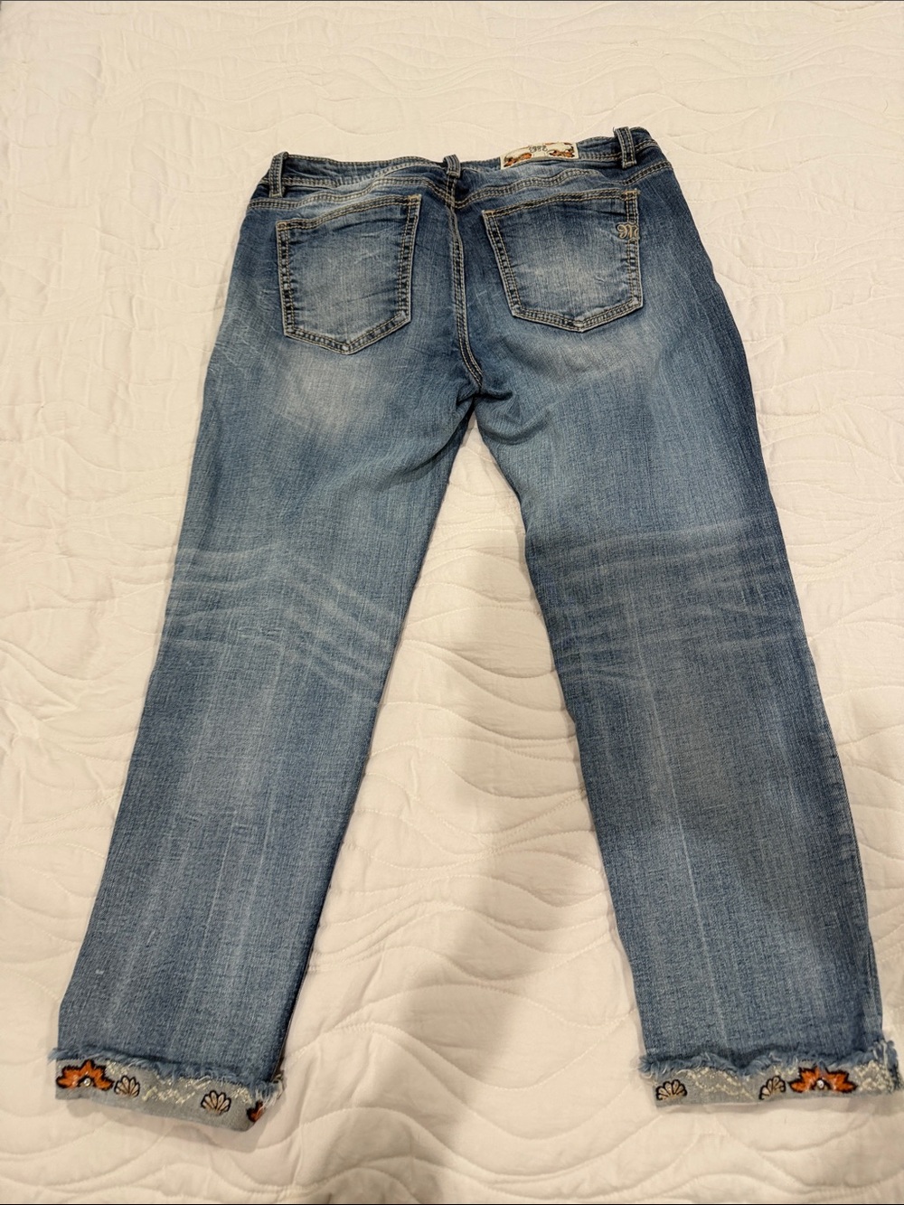 Miss Me Light Blue Ankle Crop Jeans with Embroidered Cuffs - Picture 5 of 6